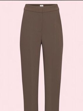 High-Rise Wide Leg Tailored Brown Crepette Pants